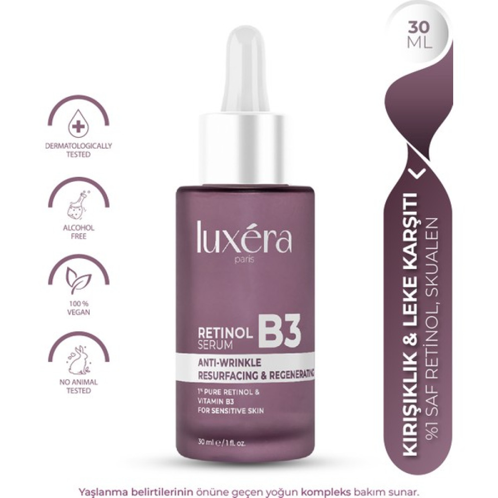 Luxera Paris %1 Saf Retinol Içerikli, ve , Hassas Ciltlere Uygun, , Besleyici, Nemlendirici Vegan Retinol Serum (Vitamin B3 + Hyaluronic Acid + Wi... Anti-Aging / Yaşlanma Karşıtı Fiyatı