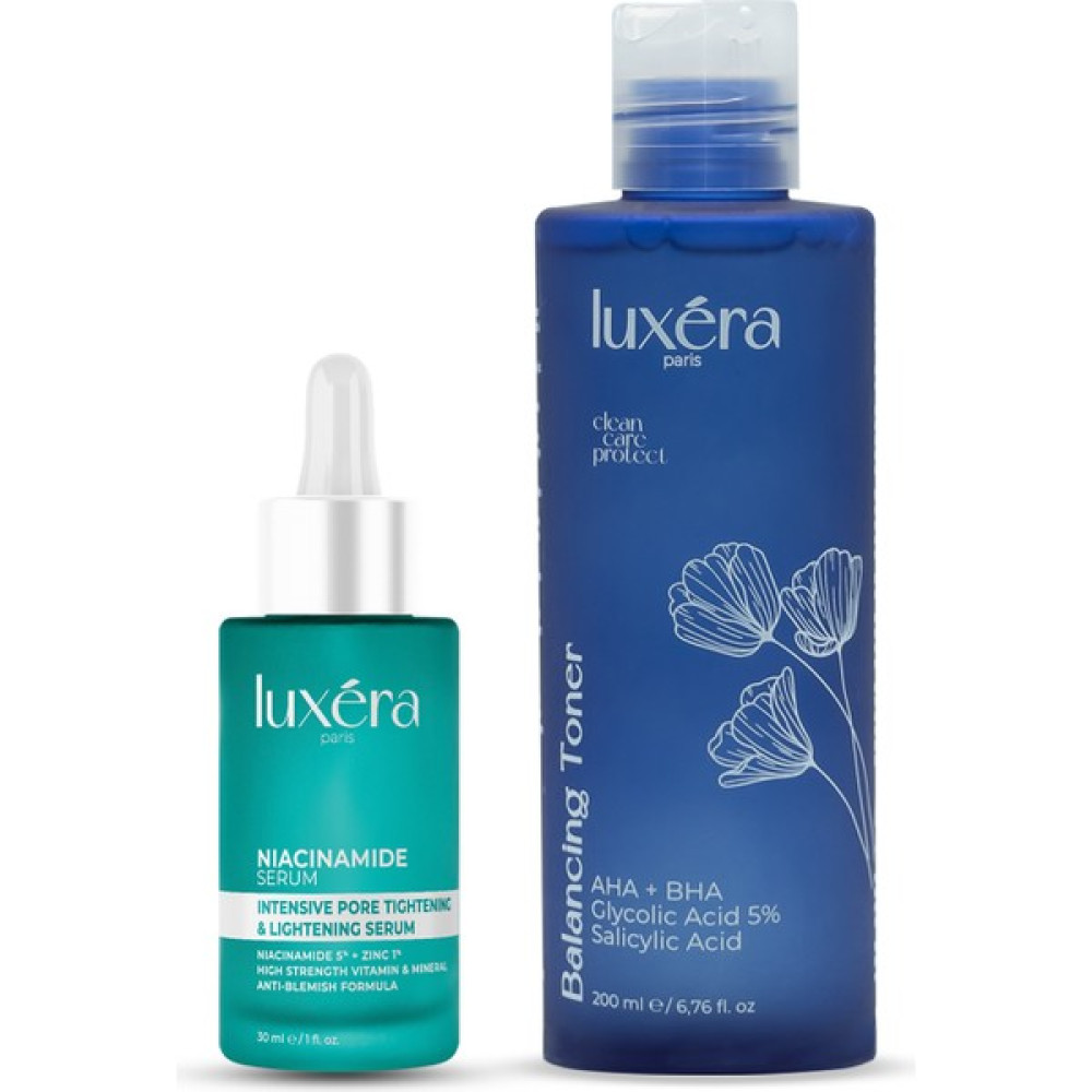 Luxera Paris Leke, , Komedon ve Gözenek , Dolgunlaştırıcı, Pürüzsüzleştirici ve Sebum Vegan Bakım Seti (Niacinamide Serum + Aha Bha Tonik) Anti-Aging / Yaşlanma Karşıtı Fiyatı