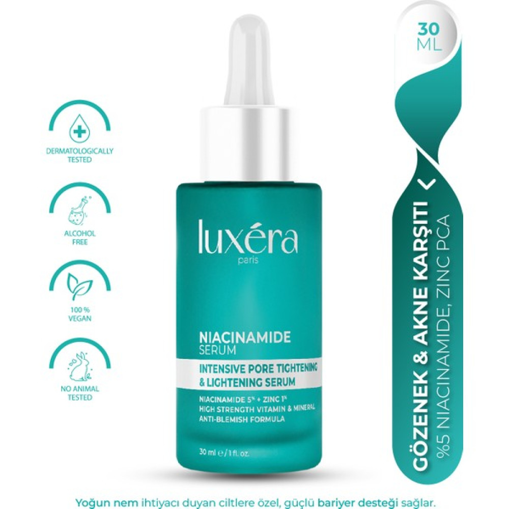 Luxera Paris Leke ve Gözenek , & Siyah Nokta Baskılayıcı, Sebum , Bariyer Vegan Niacinamide Serum (%5 Niacinamide + %1 Zinc Pca) Anti-Aging / Yaşlanma Karşıtı Fiyatı
