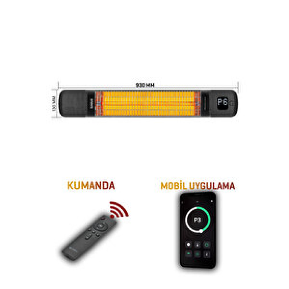 Luxeva Lxv-smarty-wl-jetblack Duvar Tipi Akıllı Karbon Infrared Isıtıcı Ip55 Su Geçirmezlik 2500w Açık Alan Dış Mekan Isıtıcı Isıtıcılar Fiyatı