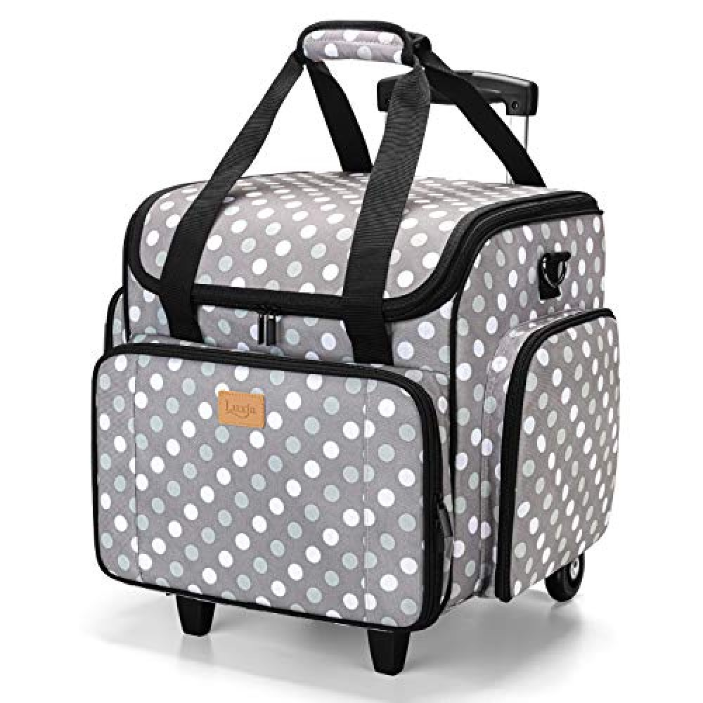 LUXJA Serger Case with Detachable Dolly, Bag with Removable Padding Pad (Fit for Most Standard Machines), Gray Dots