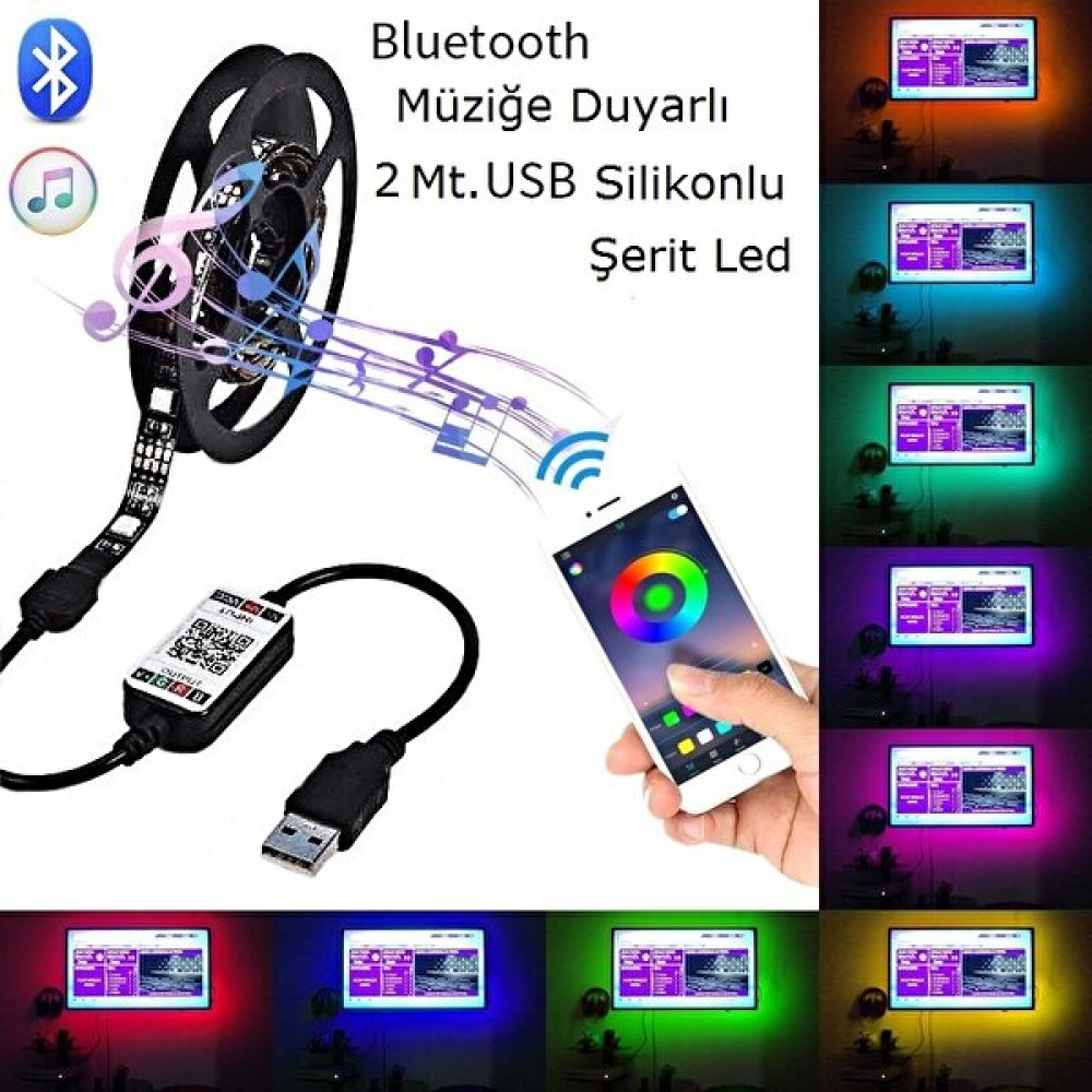 Luxuriant Tv Arkası 3 Çipli Bluetooth Rgb USB Silikonlu LED Şerit Aydınlatma 16 Renk 2 M Led Aydınlatmalar Fiyatı