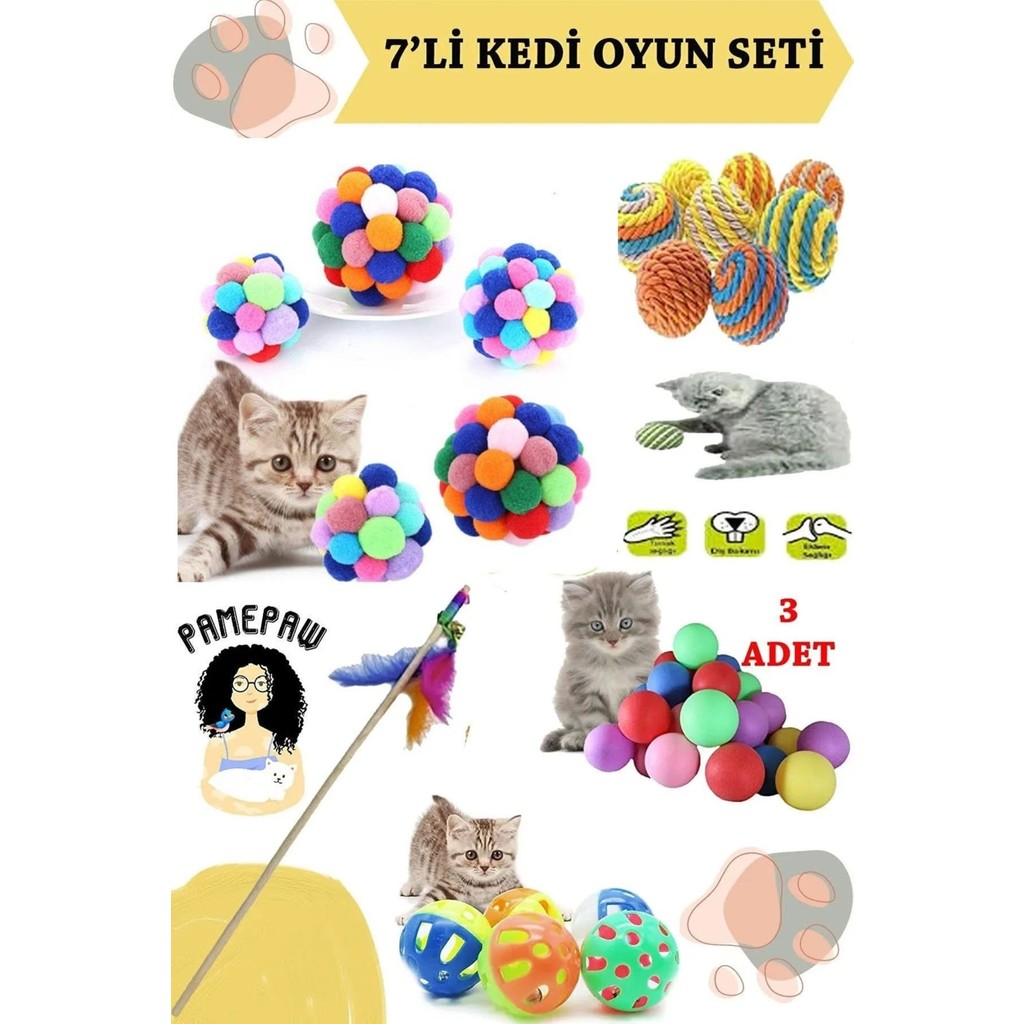 Luxury 7'li Set : Xxl Kedi Ponpon Top, Sarma Top , Olta , 3'lü Mini Top , Çıngıraklı Top 1 Adet Evcil Hayvan Ürünleri Fiyatı