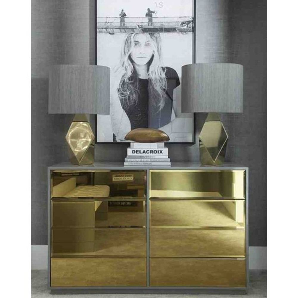 Luxury Gold Aynalı Gri Lake 8 Çekmeceli Şifonyer 94X45 Yükseklik 75CM Şifonyer Fiyatı