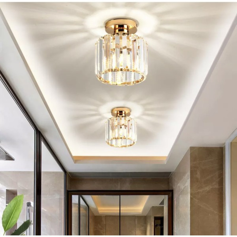 Luxury Plafonyer Kristal Taşlı Avize Gold Sarı Hol Antre Avize Büyük Ebat - 1'li Avize Fiyatı