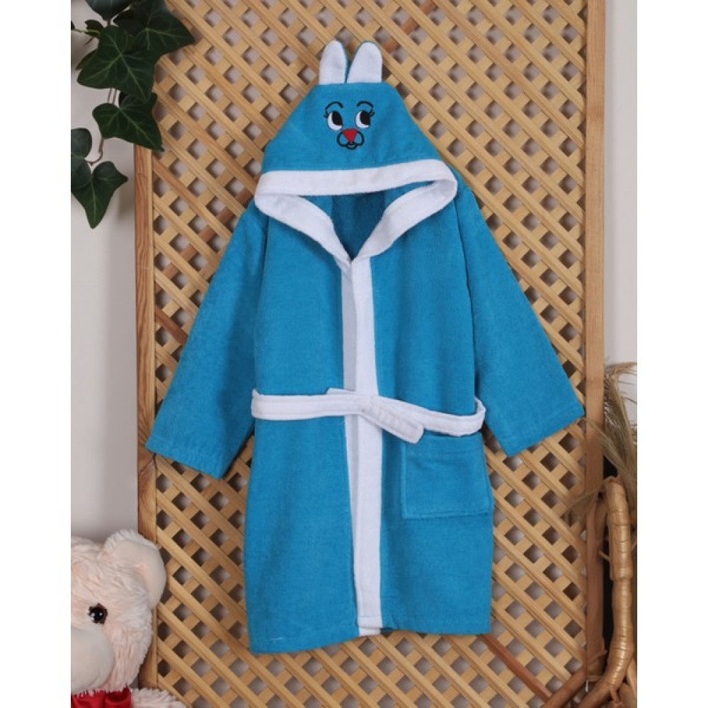Luya Shop Kapşonlu Modern Tasarım Çocuk Bornozu - Mavi - 10 - 11 Yaş Bornoz Fiyatı