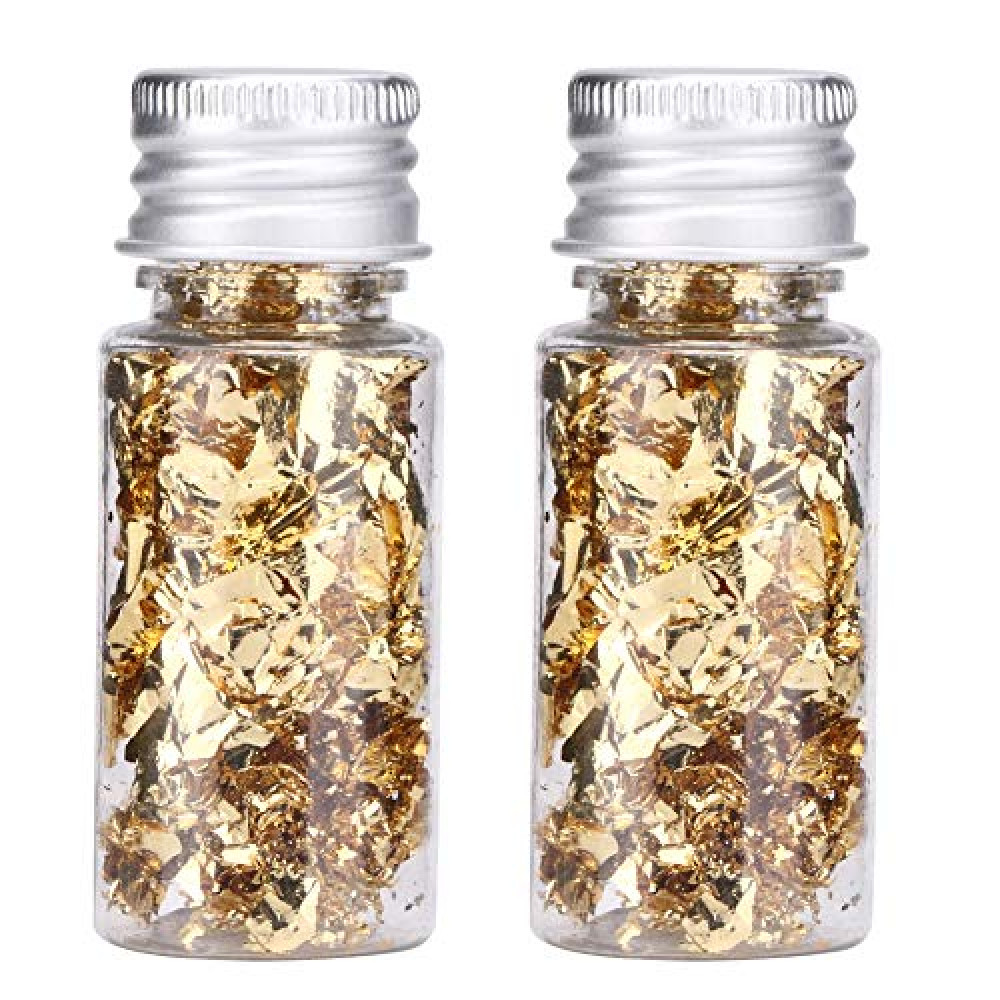 Lwuey Edible Gold Leaf, Gold Leaf Cake Decoration Edible Flakes Goldlen Toppers Gilding Foil Decor Imitation Metallic Decorating Drink Cooking Chocolates Cakes Drinks Dessert Cupcake Makeup 2PCS