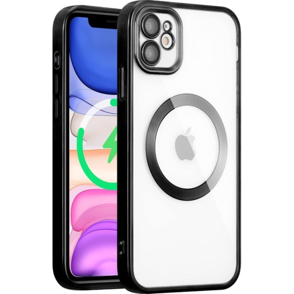 Lyche Apple iPhone 11 Kılıf Kamera Lens Korumalı Kablosuz Magsafe Şarj Kılıfı Şeffaf Renkli Hard Kapak Kılıf + Kamera Lens Koruyucu. - Şeffaf - Siyah Cep Telefonu Kılıfı Fiyatı