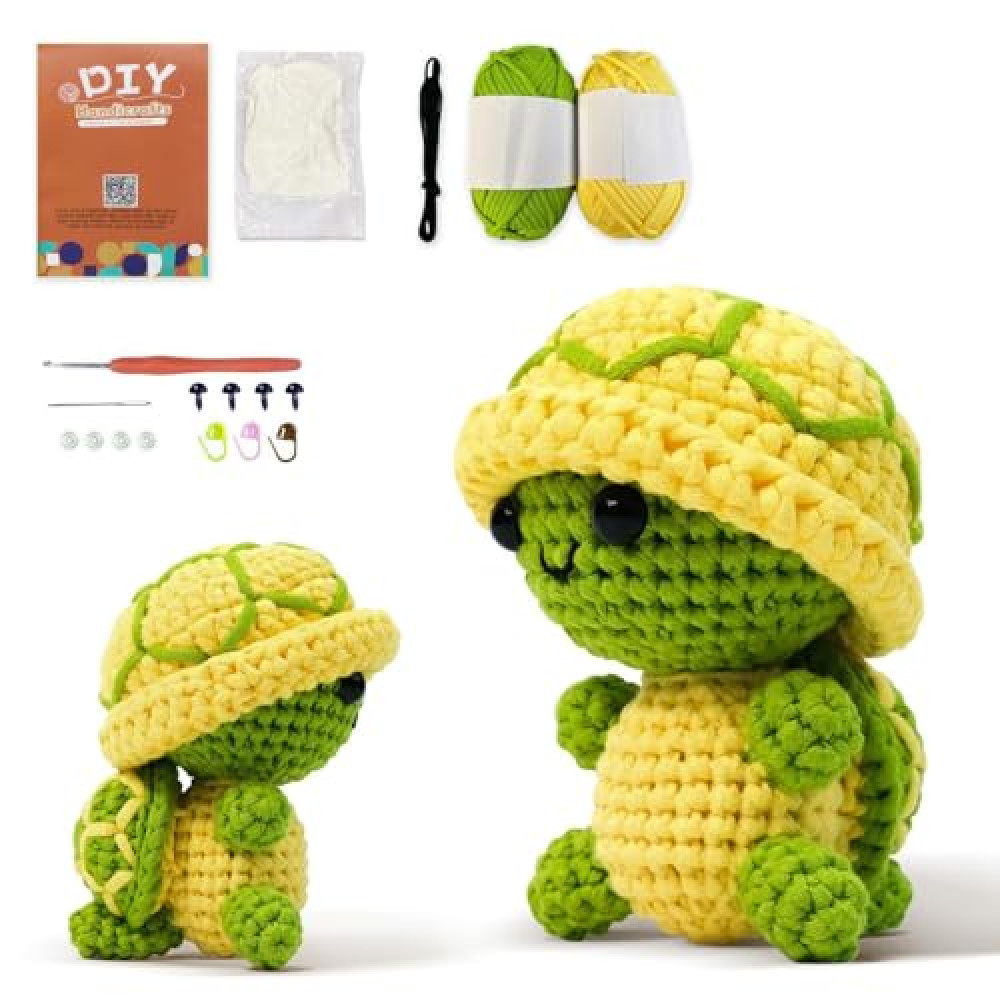 LYKTRIX Positive Crochet Animals Turtle Gifts,Wobbles Crochet Kit for Beginners with Step-by-Step Video Tutorials,Emotional Support，Kids Crochet Kit for Beginners