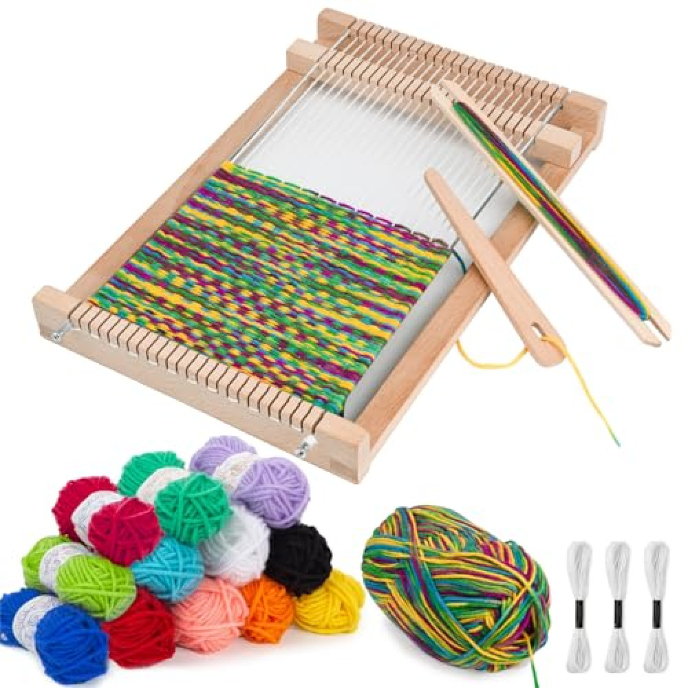 LYKTRIX Weaving Loom for Kids, Wooden Weaving Kit, Loom Kit for Kids Ages 8-12, Great Knitting Looms for Beginners and Girls Over 6 Years Old, Contains Enough Weaving Yarn 11.4" x 7.5"
