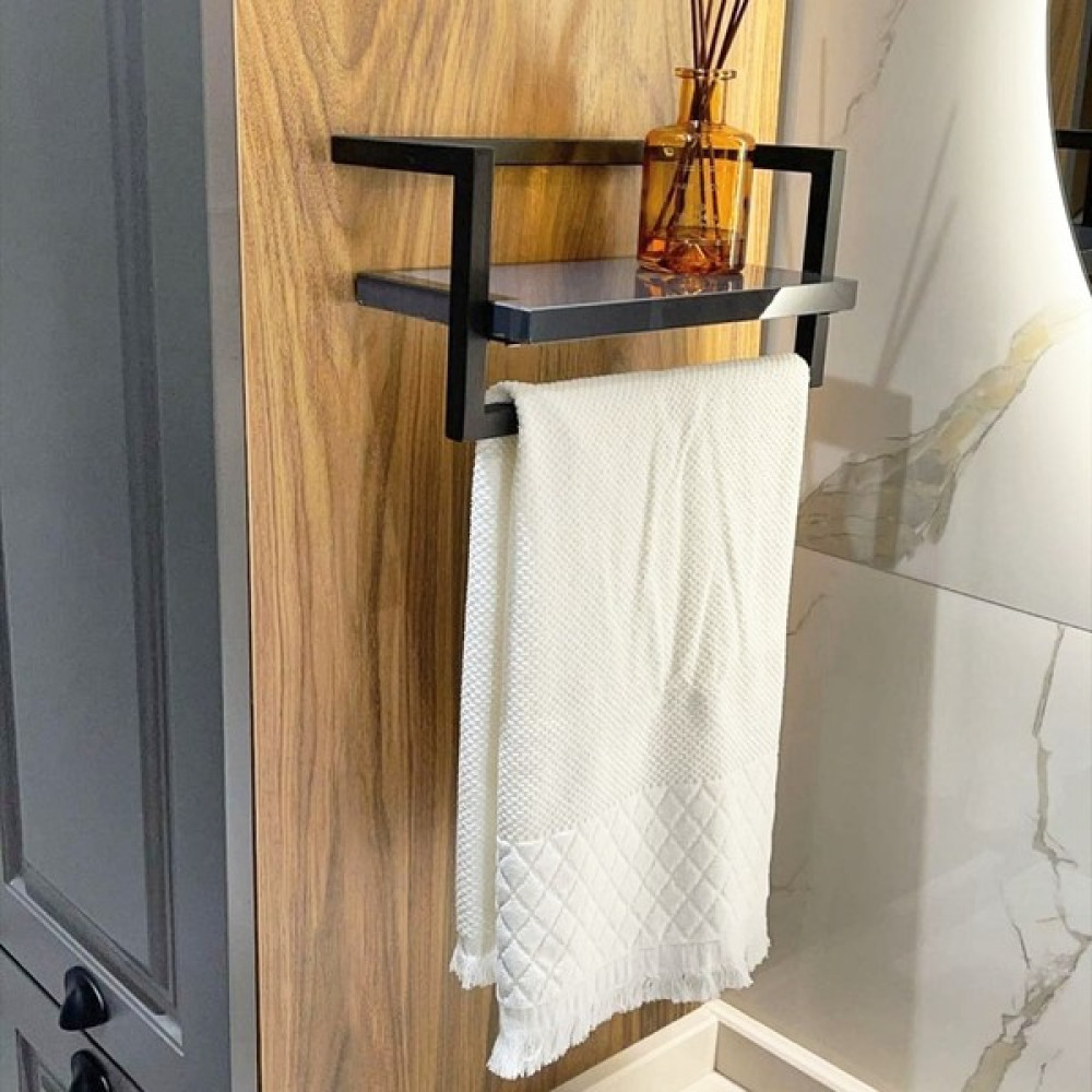 Lyla Concept Defne Banyo Ahşap Raflı Metal Havlu, Şal Askılık - Antrasit Banyo Askılık Fiyatı