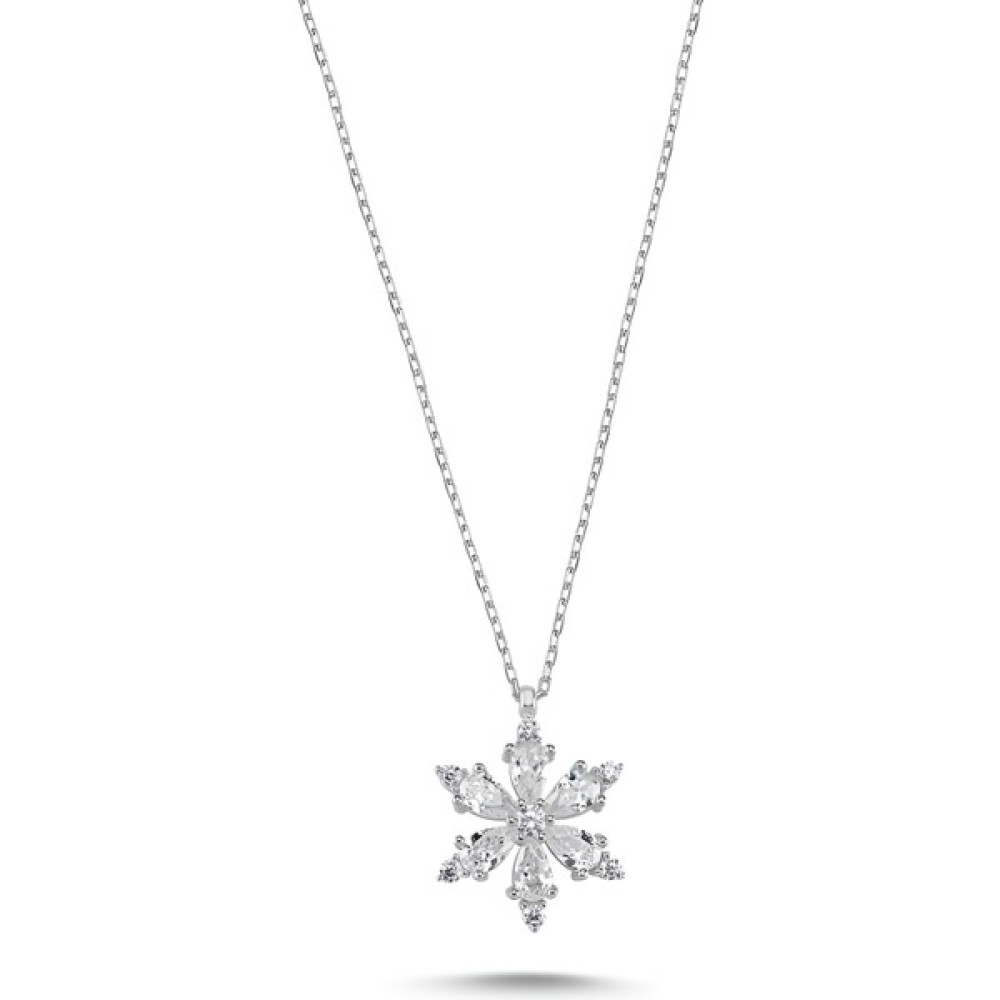 Lymited Jenny Lotus Çiçeği Beyaz Zirkon Taşlı Kolye - Silver - 45cm Gümüş Kolye Fiyatı