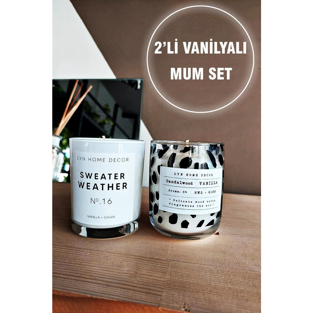 LYN HOME & DECOR 2 Li Sweater Ve Benekli Vanilya Kokulu Bardak Mum Dekoratif Mum Fiyatı
