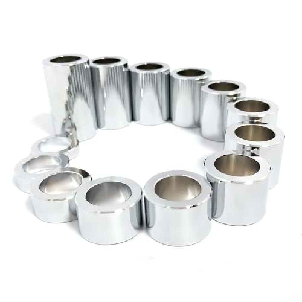 Lynlane 13 PCS CNC Billet Aluminum Wheel Axle Spacer Kit I.D. 3/4'' - O.D. 1-1/8" for Harley Custom Bobbers and Choppers (Chrome)
