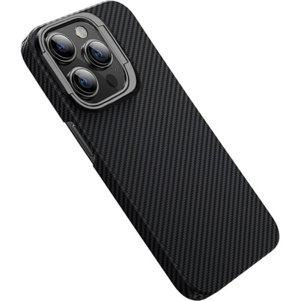 Lyon Tech Apple iPhone 15 Pro Kılıf Magsafe Şarj Özellikli 600D Kevlar Zore Krek Karbon Standlı Kapak - Siyah Cep Telefonu Kılıfı Fiyatı