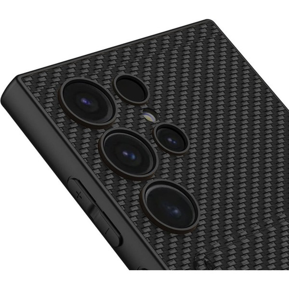 Lyon Tech Samsung Galaxy S24 Ultra Suni Deri Arka Yüzey Sürgülü Kamera Korumalı Zore Kartlıklı Kıpta Silikon Kapak - Siyah Karbon Cep Telefonu Kılıfı Fiyatı