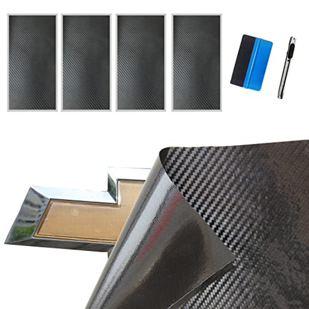 LZLRUN Compatible with Bowtie Logo Wrap Stickers Cut-Your-Own Emblem Overlay DIY Decals for Chevy (11.8 Inch x 4 Inch) (Black Carbon Fiber)
