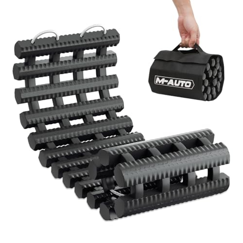 M-AUTO Tire Traction Mat Portable Recovery Track for Vehicle to Get Unstuck from Snow, Ice, Mud, and Sand, 24" Recovery Traction Mat with Bag for Cars, Trucks, Van or Fleet Vehicle, Load 7.7 Ton