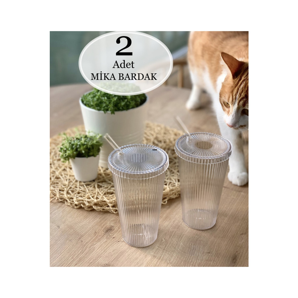 M Mimoza Park MİKA 2 Adet 600 Ml Mika Kapaklı Pipetli Origami Stil Mika Bardak | Sunum Bardağı Meşrubat Bardağı Fincan / Bardak / Kahve Takımı Fiyatı