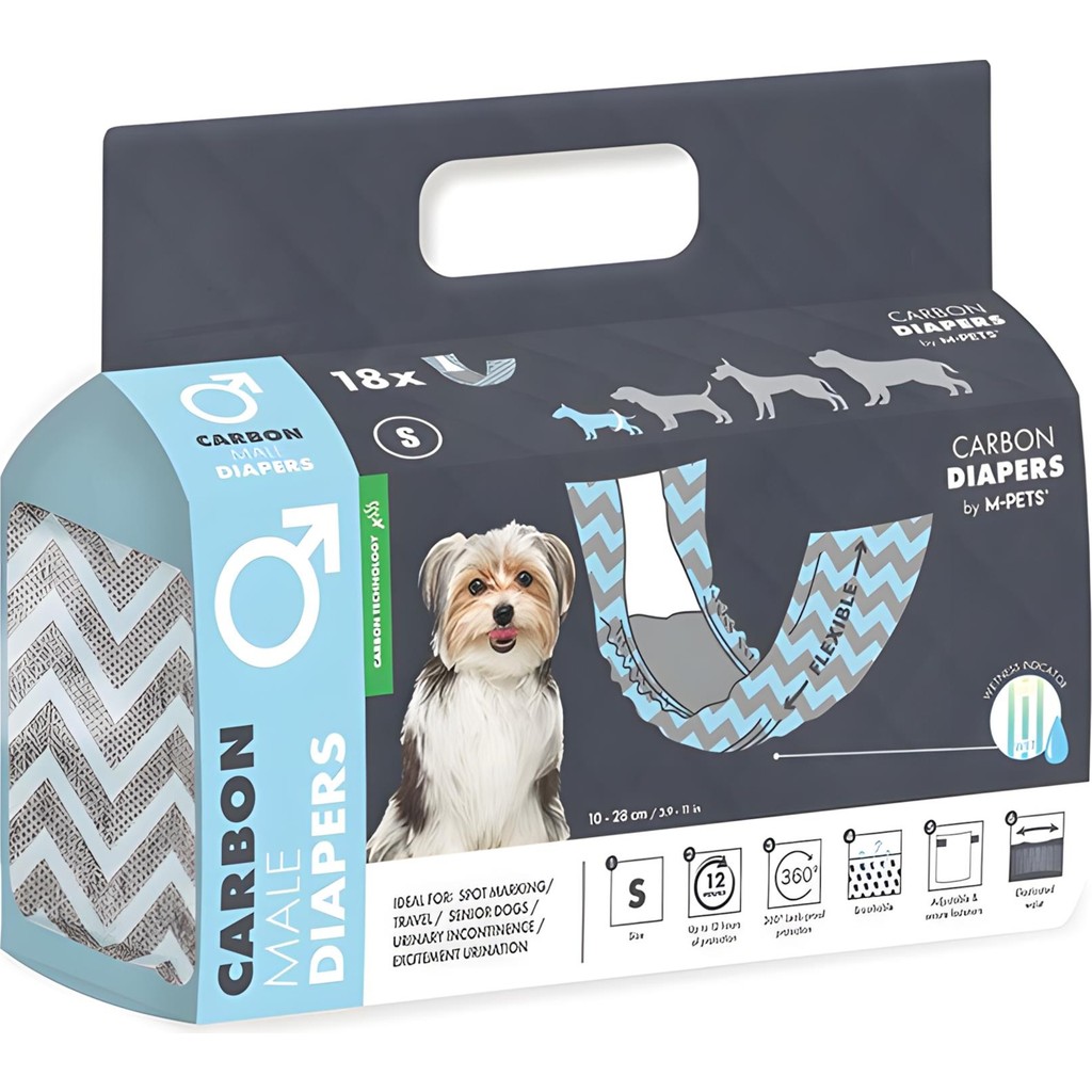 M-Pets Carbonlu Diapers – Erkek Köpekler İçin Külot (S) 18Li Evcil Hayvan Ürünleri Fiyatı