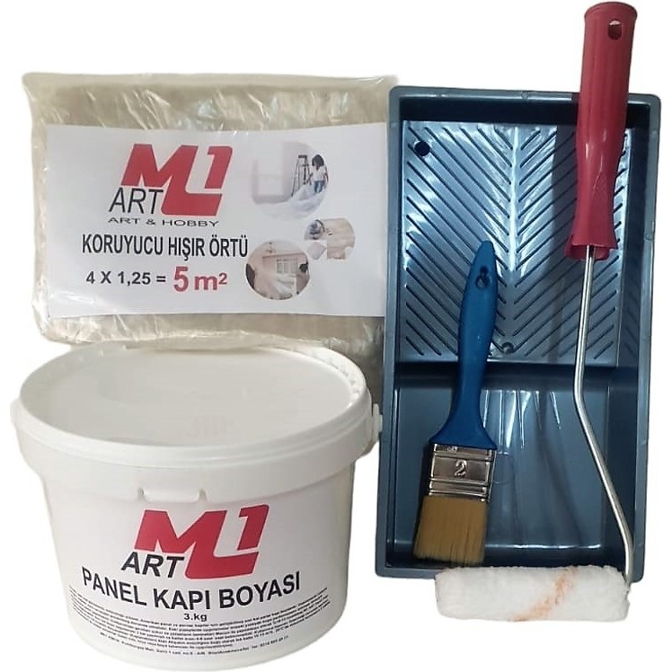 M1 Art Beyaz Su Bazlı Panel Kapı Boyası 3 kg Tava+Rulo+Örtü +Fırça -Set Tavalar Fiyatı