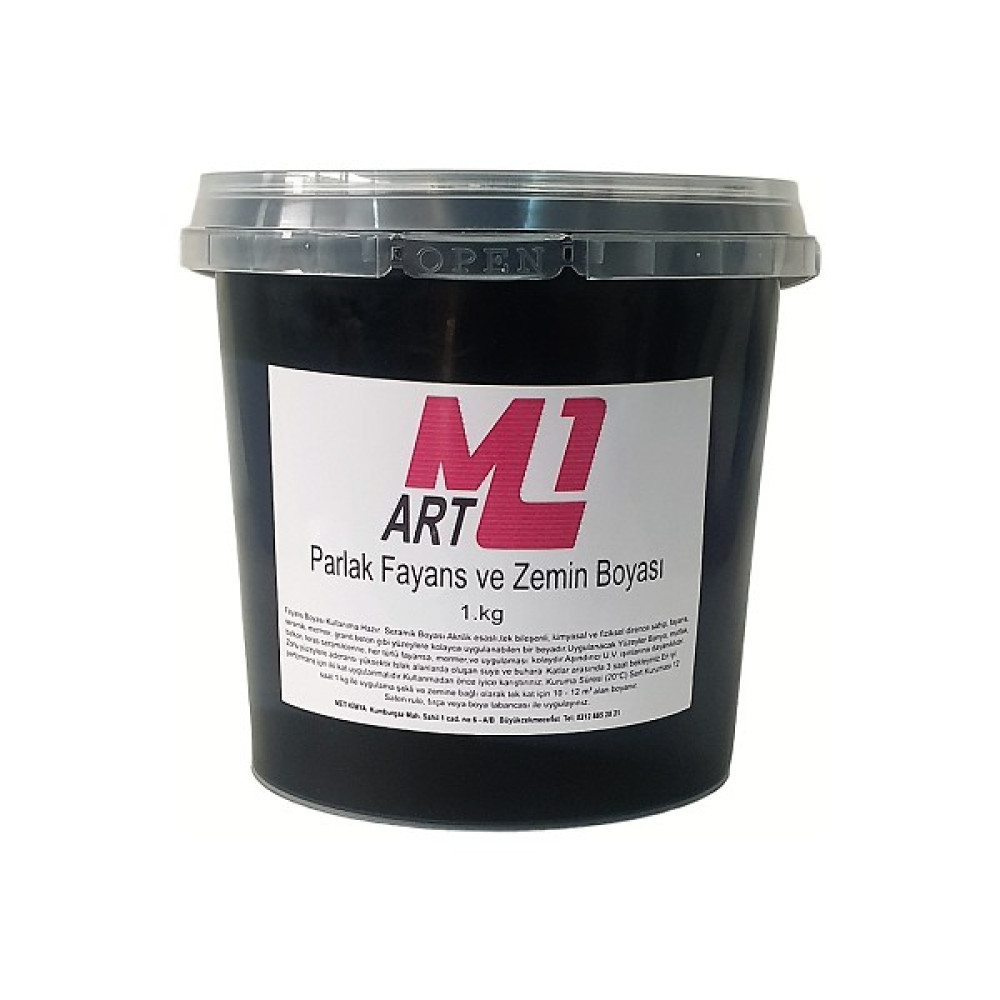 M1 Art Parlak Fayans ve Zemin Boyası 1kg Solvent Bazlı - Siyah Akrilik Boya Fiyatı
