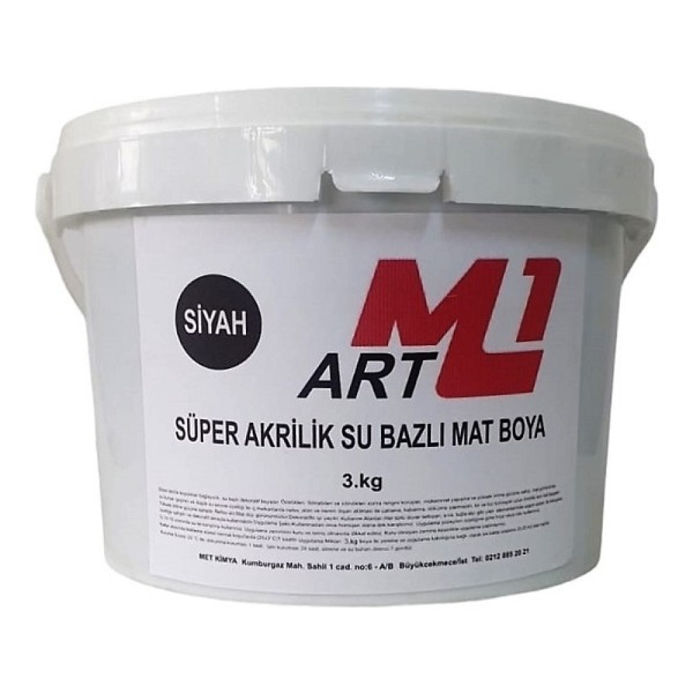 M1 Art Süper Akrilik Su Bazlı Mat Boya 3.kg Ahşap Tuval Seramik Duvar Taş Hobi Dekor - Siyah Akrilik Boya Fiyatı