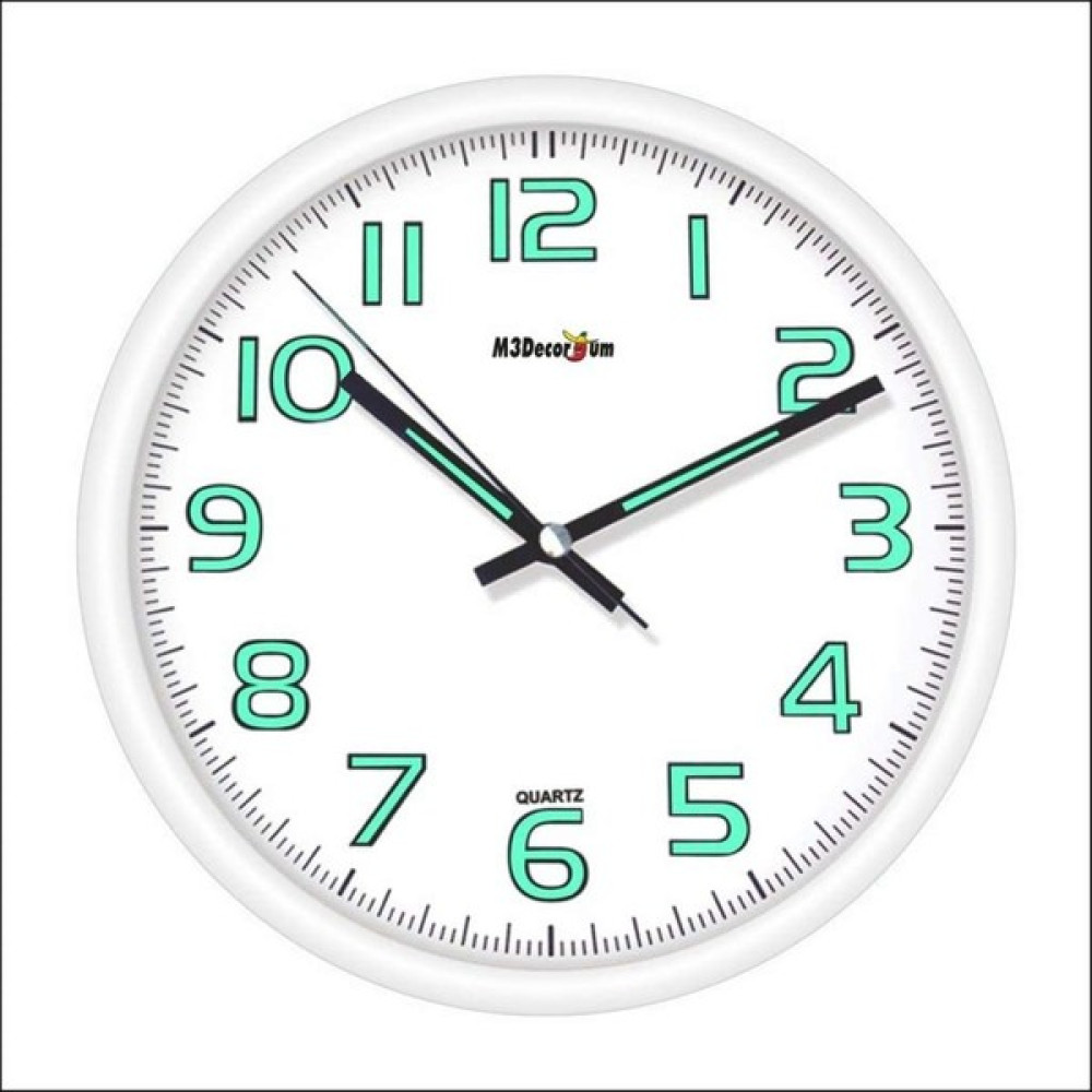 M3 Decorium Beyaz Kasa 28 cm Fosforlu Sessiz Saniye Bombe Camlı Duvar Saati Dekoratif Saat Fiyatı