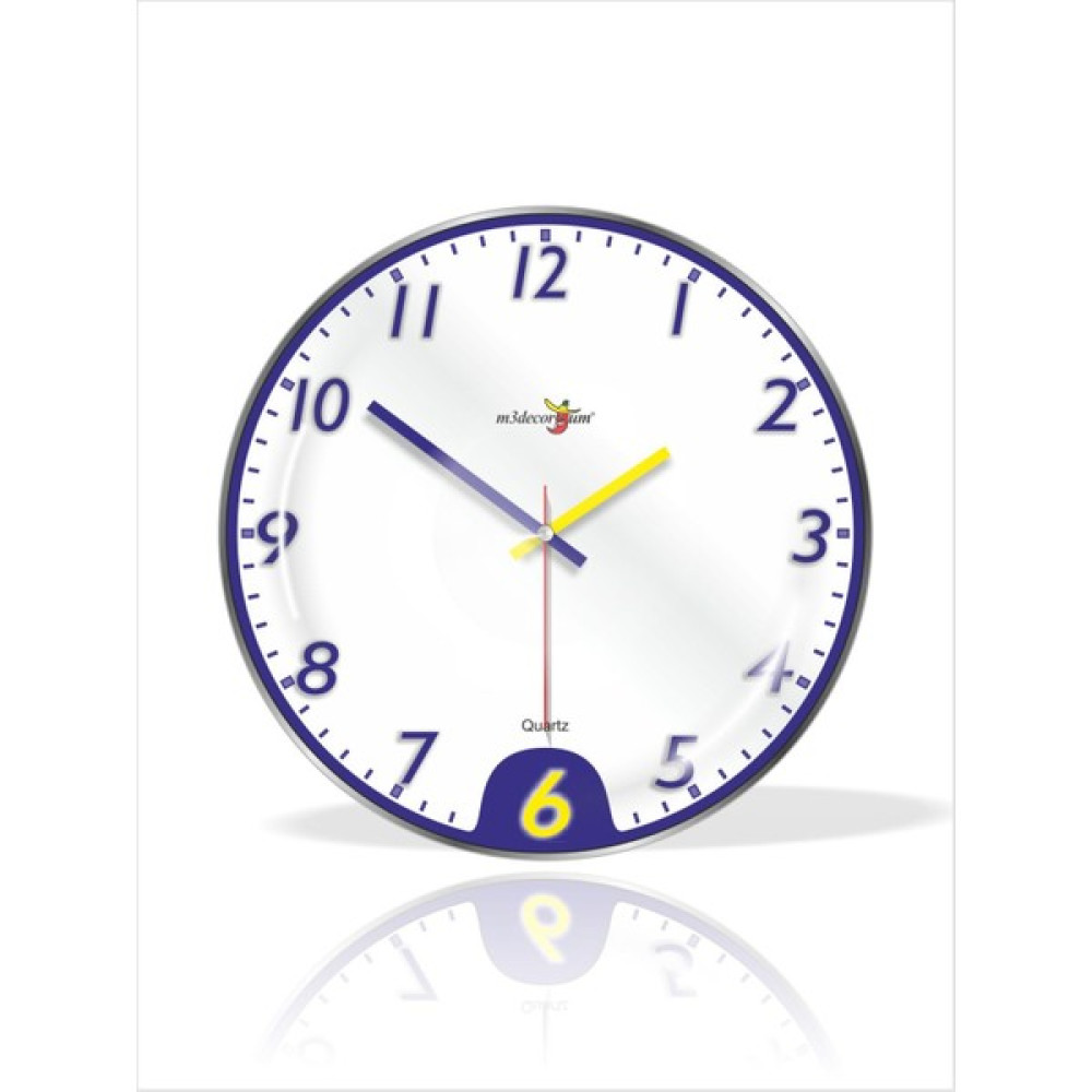 M3 Decorium Büyük 35 cm Bombe Camlı Sarı Lacivert Beyaz Sessiz Ev Ofis Okul Dershane Baba Hediyesi Duvar Saati - Sarı-Lacivert Dekoratif Saat Fiyatı