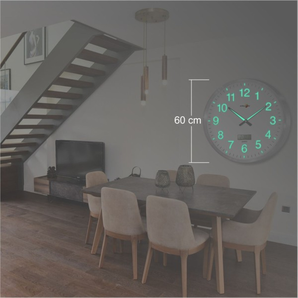 M3 Decorium Büyük Dev 60 cm Mor Aluminyum Çerçeveli Fosforlu Dijitalli Termometreli Düz Okunaklı Kadran Duvar Saati Dekoratif Saat Fiyatı