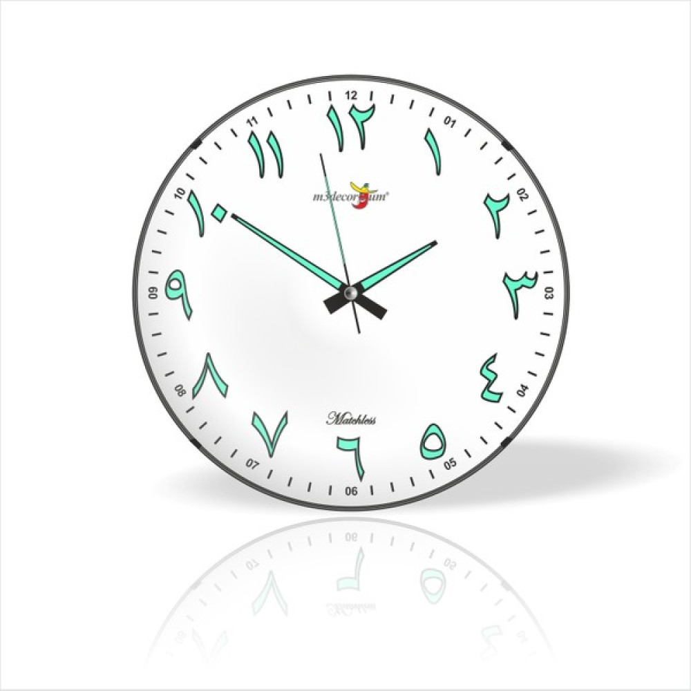 M3 Decorium Gece Karanlıkta Görünen Arapça Rakkamlı Büyük Fosforlu Beyaz Zeminli 35 cm Sessiz Camlı Duvar Saati Dekoratif Saat Fiyatı