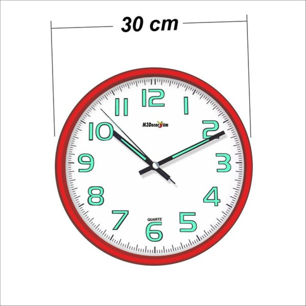 M3 Decorium Kırmızı Karanlıkta Okunabilen Fosforlu Duvar Saati 30 Cm Dekoratif Saat Fiyatı