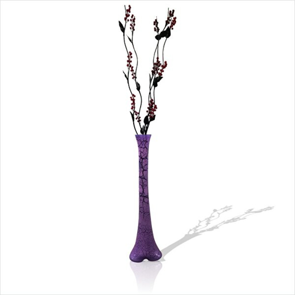 M3 Decorium Uzun 15 Kırmızı Salkım Üzümlü 5 Siyah Dal Çatlatma Şeffaf Transparan Uzun Mor Konik Cam Vazo 80 cm Vazo Fiyatı