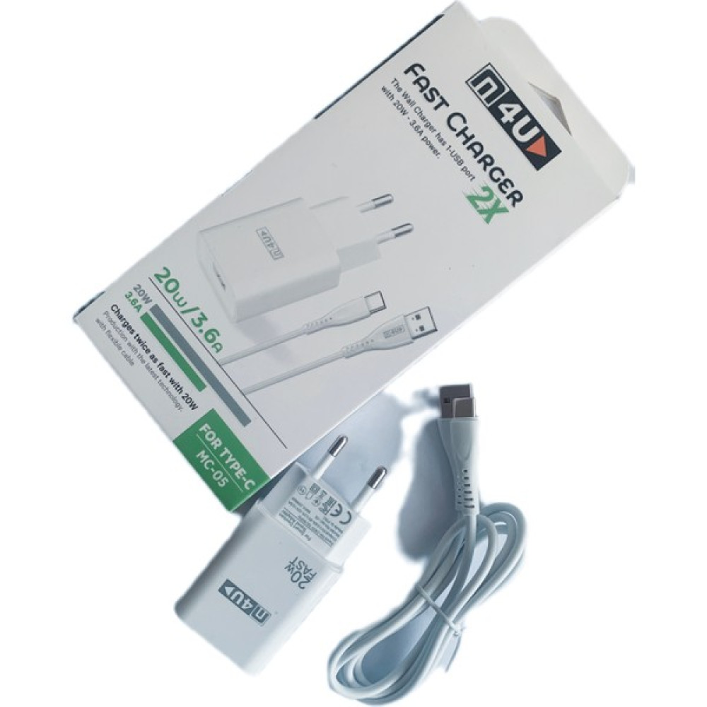 M4U Mc-05 For Type-C 20W Quick 3.6A Type-C USB Beyaz Kablo + Hızlı Şarj Adaptör Cep Telefonu Şarj Cihazı Fiyatı