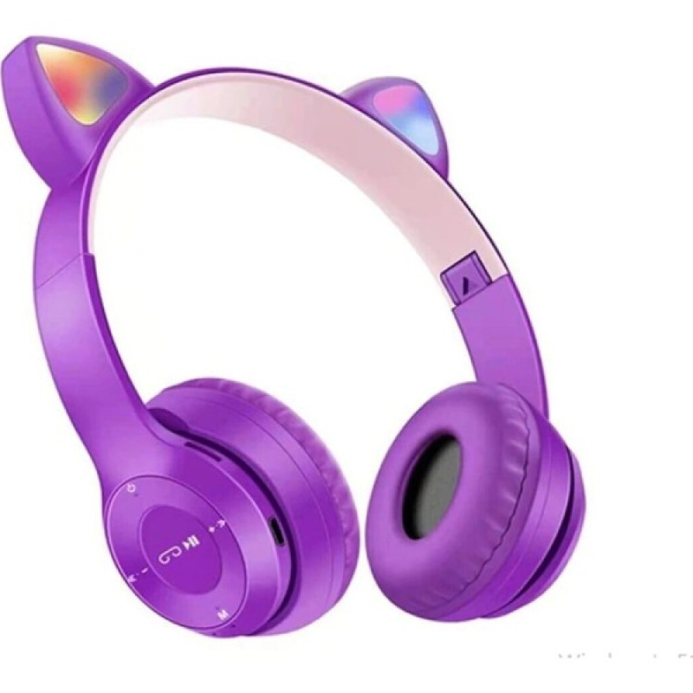 M90 Kart Girişli LED Işıklı Kablosuz Bluetooth Kedi Kulaklık 5.0V P47M - Mor Bluetooth Kulaklık Fiyatı