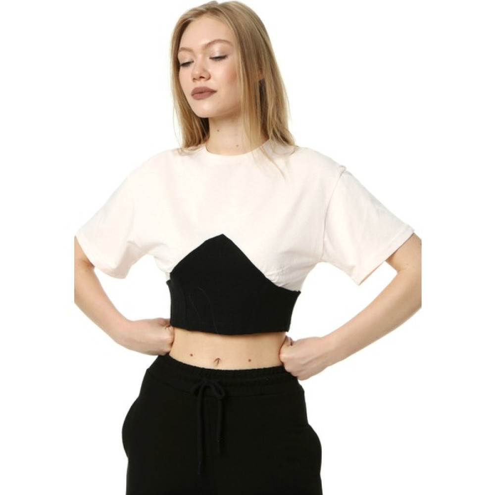 Ma Sorte Beli Kaşkorse Lastikli Rose Crop T-Shirt Bayan T-shirt Fiyatı