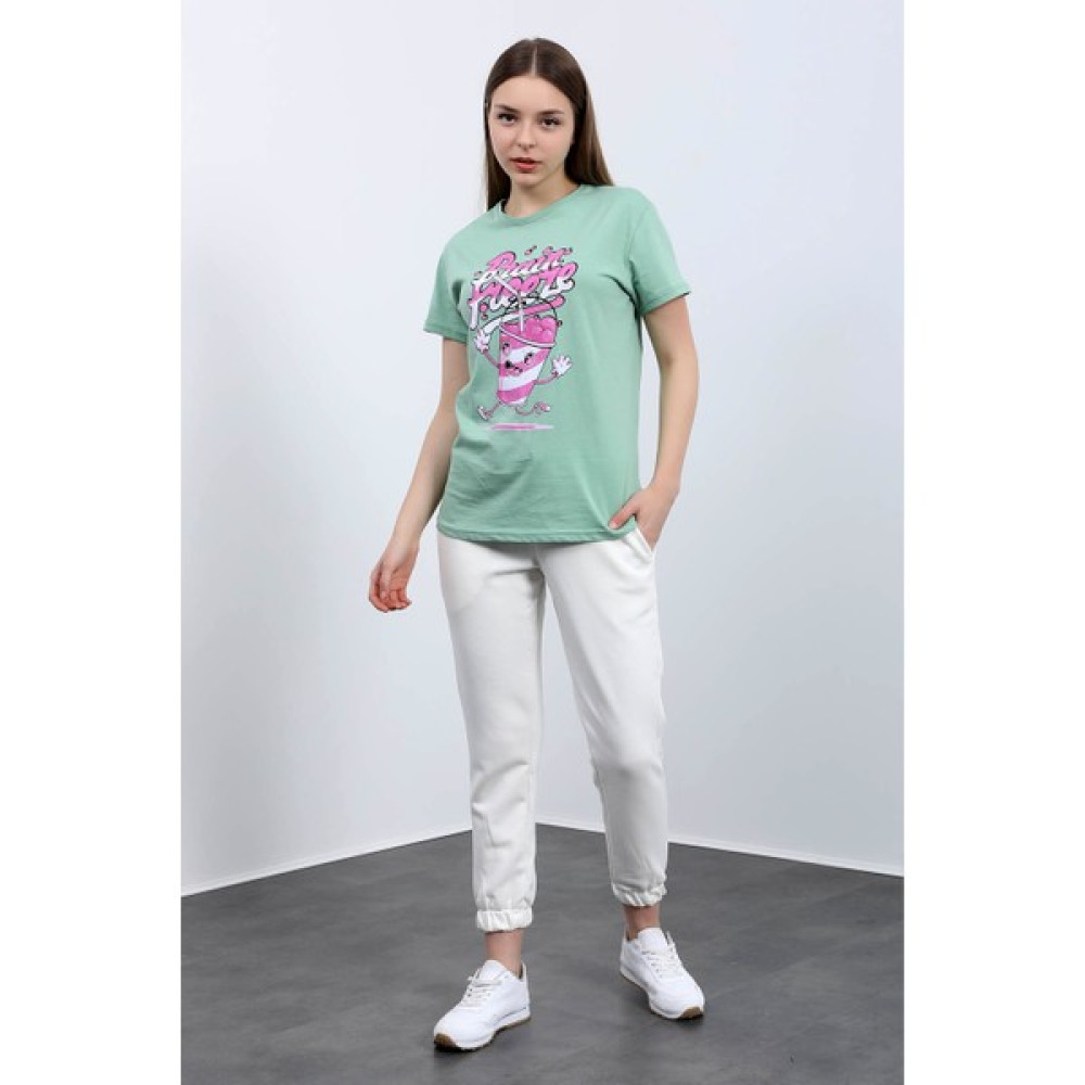 Ma Sorte Brain Freeze Baskılı Soft Moss T-Shirt 100% Pamuk Bayan T-shirt Fiyatı