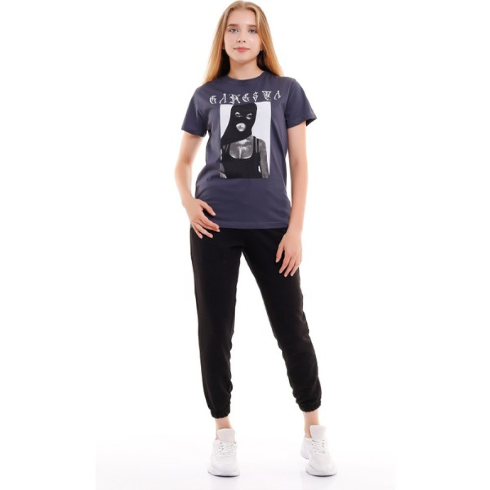 Ma Sorte Gansta Baskılı Siyah T-Shirt 100% Pamuk Bayan T-shirt Fiyatı