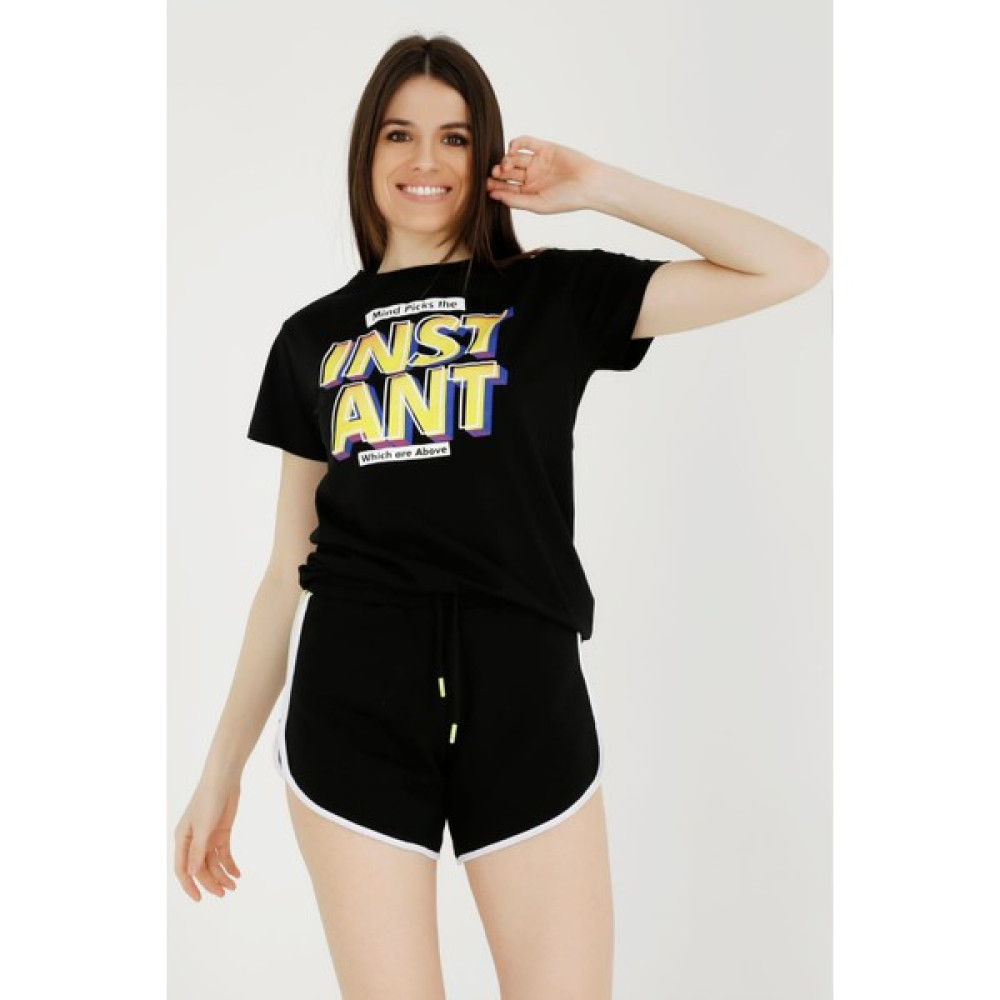 Ma Sorte Inst Ant Baskılı Siyah T-Shirt 100% Pamuk Bayan T-shirt Fiyatı