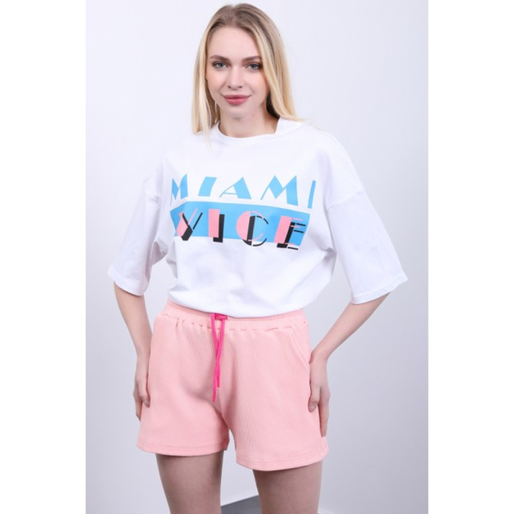 Ma Sorte Miami Vice Baskılı Beyaz T-Shirt 100% Pamuk Bayan T-shirt Fiyatı