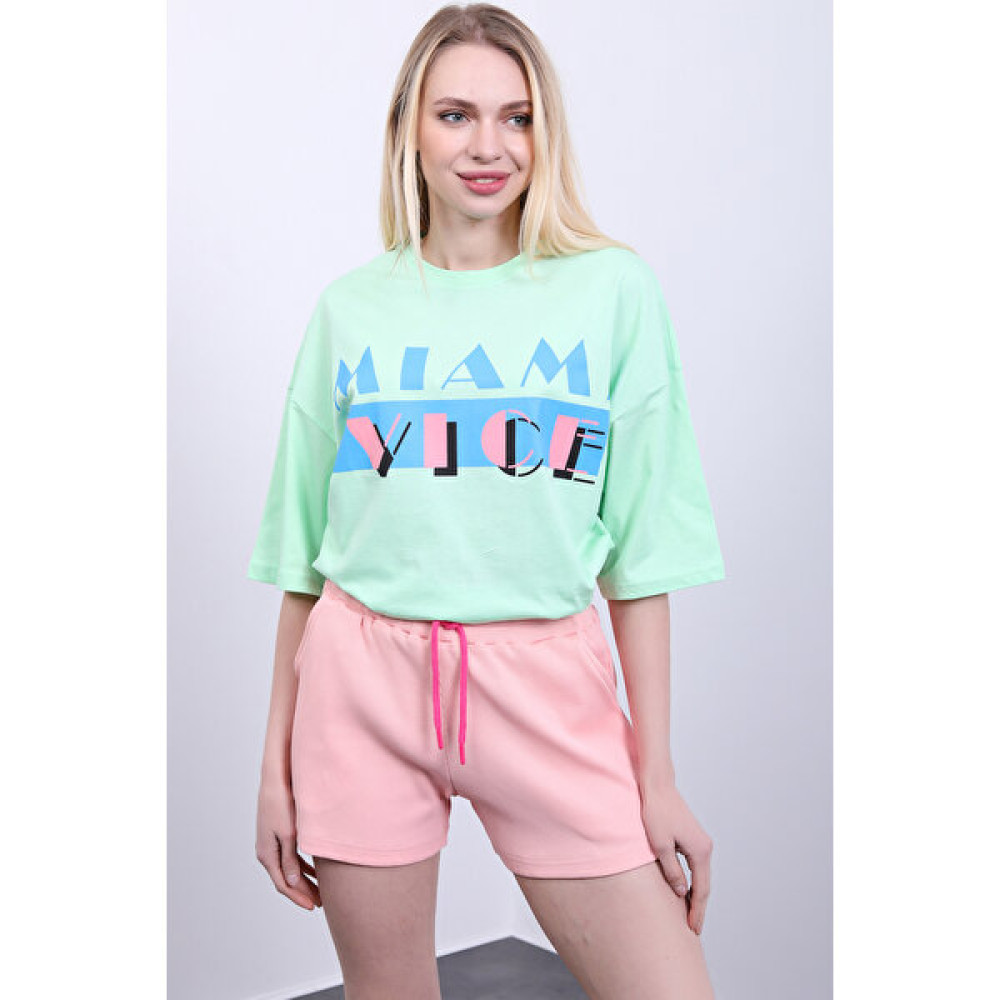 Ma Sorte Miami Vice Baskılı Mint T-Shirt 100% Pamuk Bayan T-shirt Fiyatı
