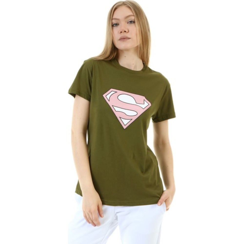 Ma Sorte Süper S Baskılı Loose Kalıp Haki T-Shirt Bayan T-shirt Fiyatı