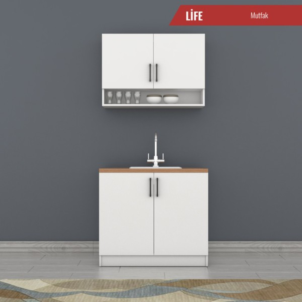 Mabellov Life Mini 100 cm Mutfak Dolabı Tezgah Dahil - Beyaz Mutfak Dolabı / Mobilyası Fiyatı