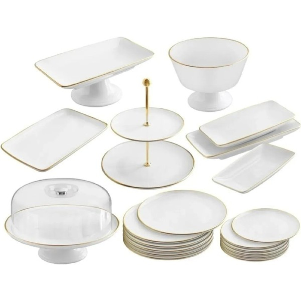 Mabeyn 21 Parça Beyaz Gold Pasta Servis Sunum Çeyiz Seti Mutfak Gereçleri Fiyatı
