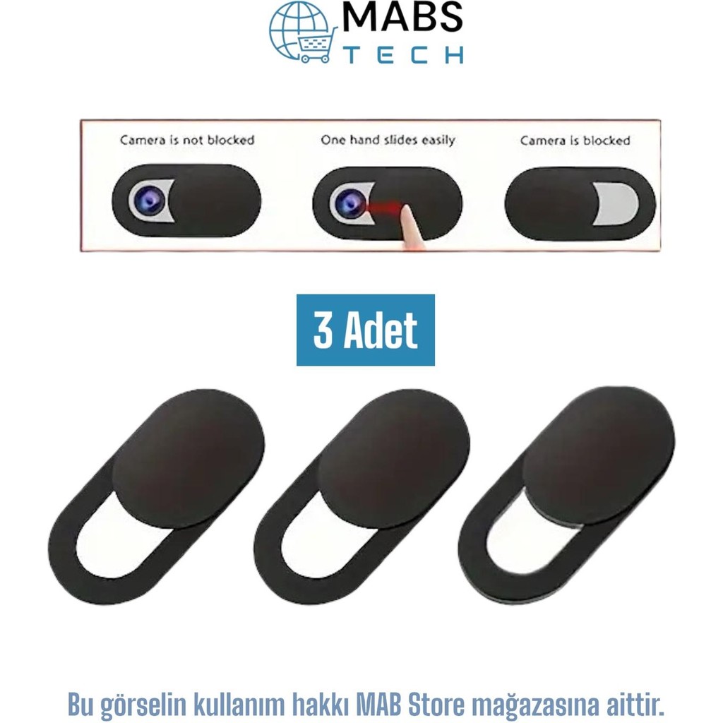 Mabs Tech Telefon Tablet Laptop Kamera Kapatıcı Gizleyici 3'lü/5'li - Aç Kapa Sürgülü Webcam Gizlilik Aparatı - 3 Adet - Siyah Web Kameraları Fiyatı
