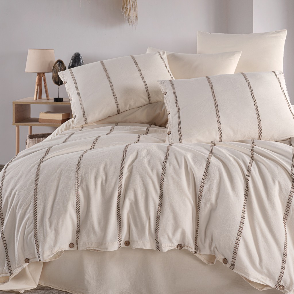Macas Home Apollo Pamuklu Yıkamalı Ipliği Boya Vintage Çift Kişilik Nevresim Takımı 200*220 Apllckt - Sarı - Krem - 200 x 220 cm Nevresim Takımı Fiyatı