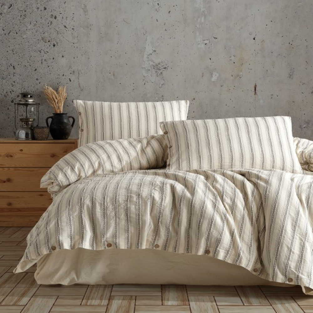 Macas Home Ares %100 Pamuklu Yıkamalı Ipliği Boya Vintage Çift Kişilik Nevresim Takım 200*220 Arsckt - Bej - Siyah - 200 x 220 cm Nevresim Takımı Fiyatı