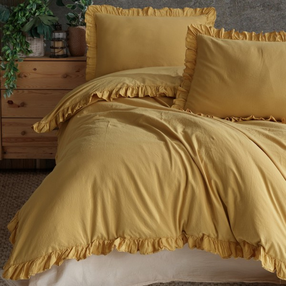 Macas Home Daphne %100 Pamuklu Fırfırlı Tek Kişilik Nevresim Takımı 160*220 Dphntkt - 160 x 220 cm - Sarı Nevresim Takımı Fiyatı