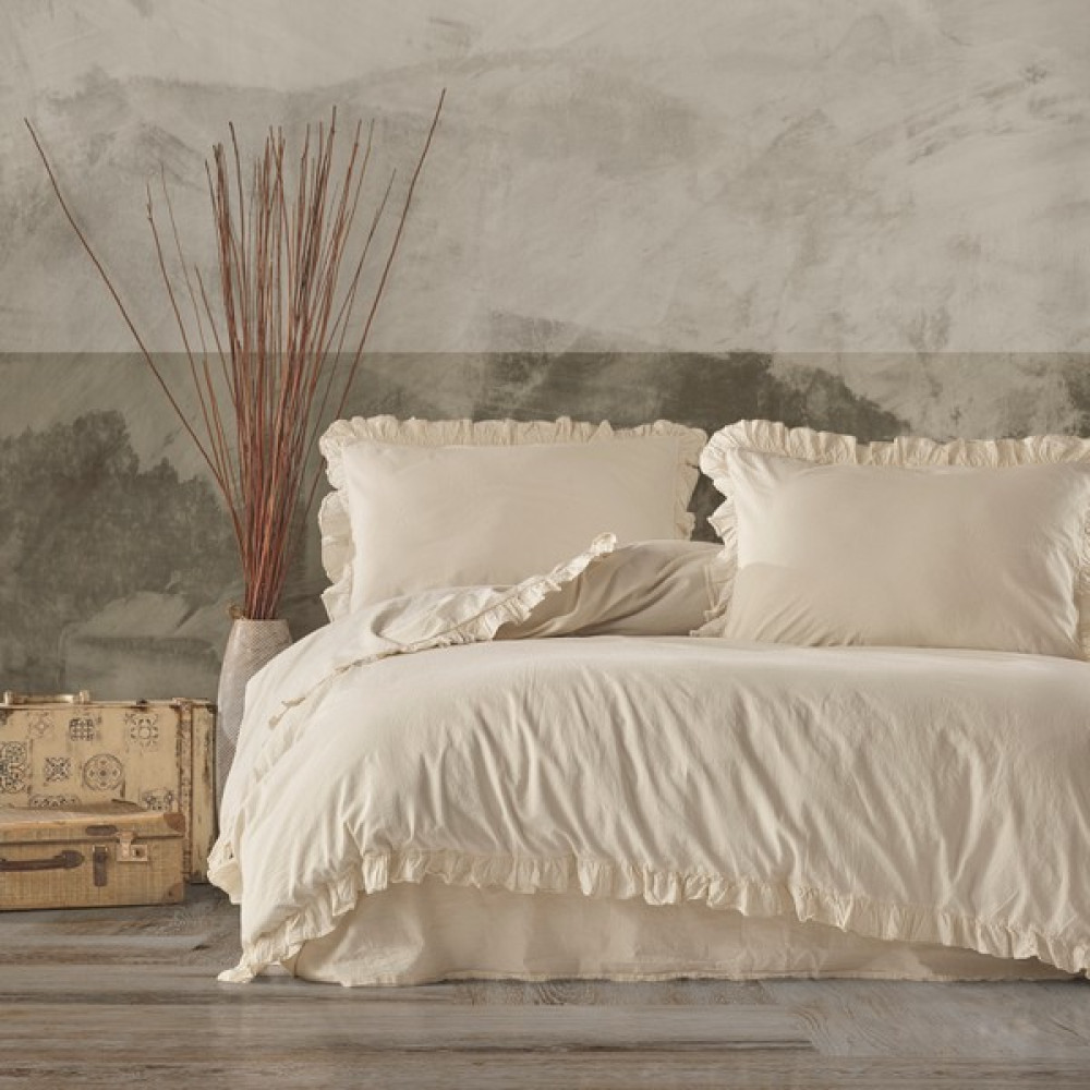 Macas Home Grace %100 Pamuklu Fırfırlı Ipliği Boyalı Çift Kişilik Nevresim Takımı 200*220 - 200 x 200 cm - Bej Nevresim Takımı Fiyatı