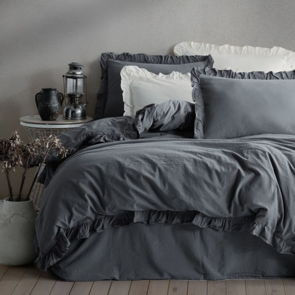 Macas Home Graphite Pamuklu Fırfırlı Çift Kişilik Nevresim Takımı 200 x 200 cm - Antrasit - 200 x 220 cm Nevresim Takımı Fiyatı